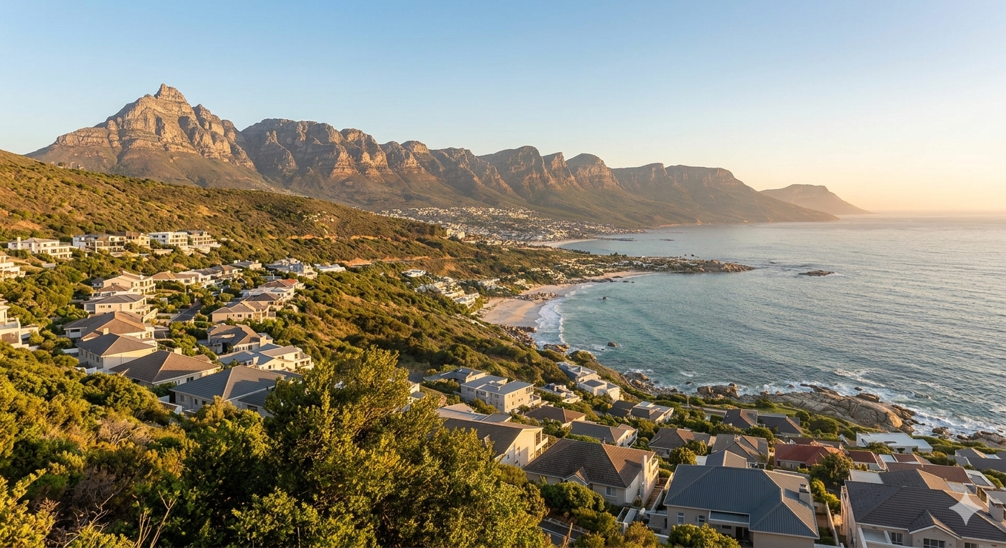 Cape coastline and mountains in warm evening light